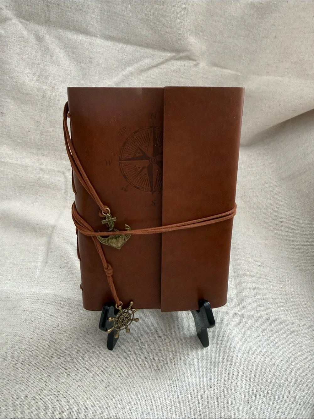 Brown Leather Travel Journal Notebook with Nautical Charm
